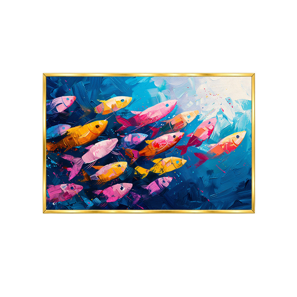 Colorful Fish School Wall Painting | Canvas Wall Art for Living Room, Bedroom & Office