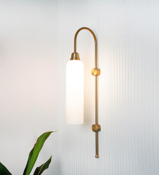 Modern Wall Lamp Antique Brass with Frosted White Glass