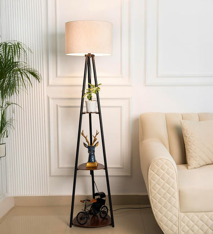 3 Shelf Floor Lamp Black with 14" Drum Shade