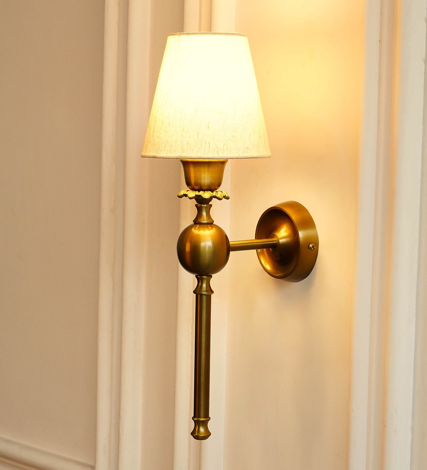 Ball Wall Lamp with Off White Fabric Shade