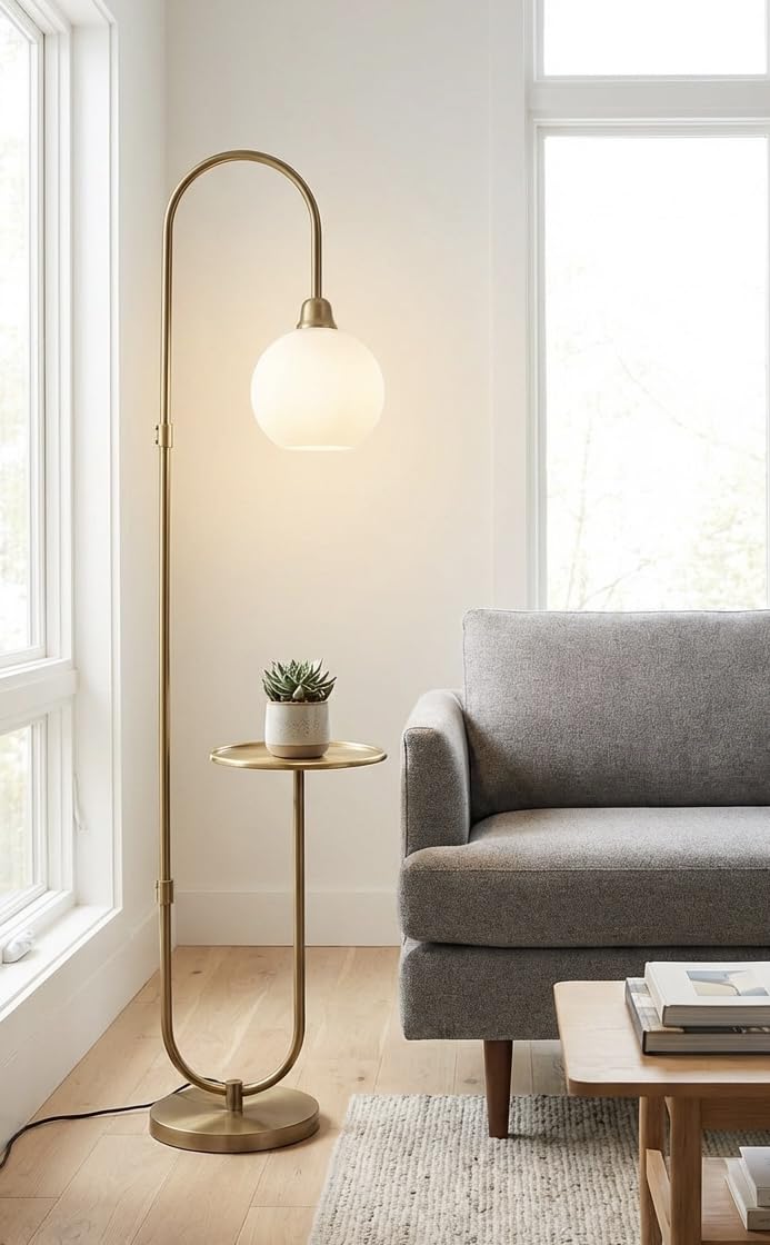 Modern Shelf Floor Lamp with Frosted Globe