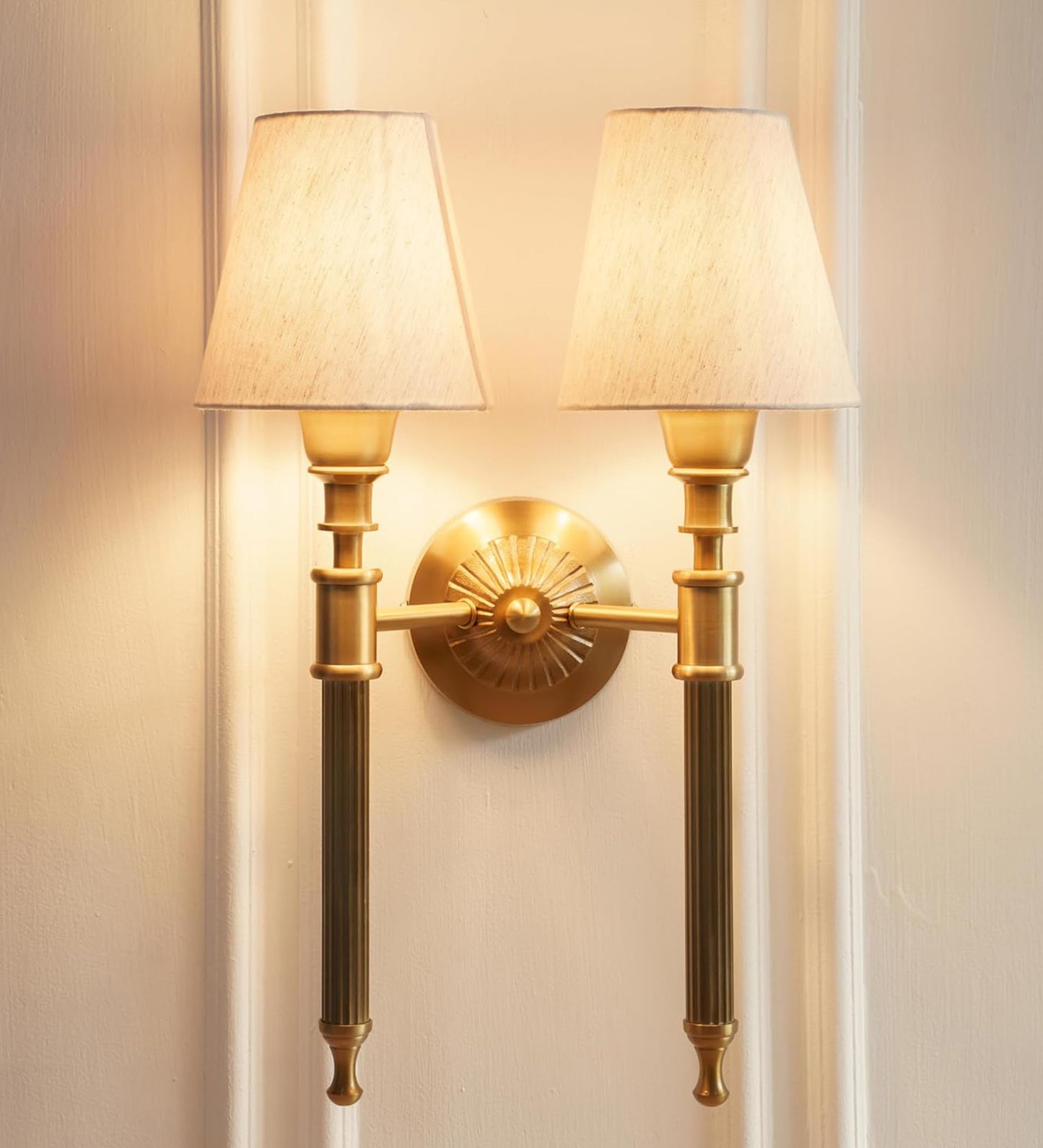 Double Corrugated Wall Lamp with Off White Shade