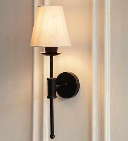 Black Spacer Wall Lamp with Off White Fabric Shade