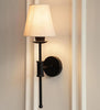 Black Spacer Wall Lamp with Off White Fabric Shade