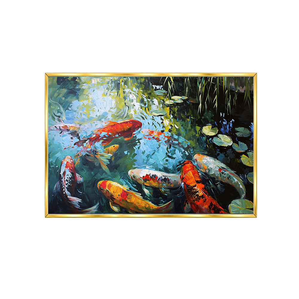 Koi Pond Nature Wall Painting | Canvas Wall Art for Living Room, Bedroom & Office