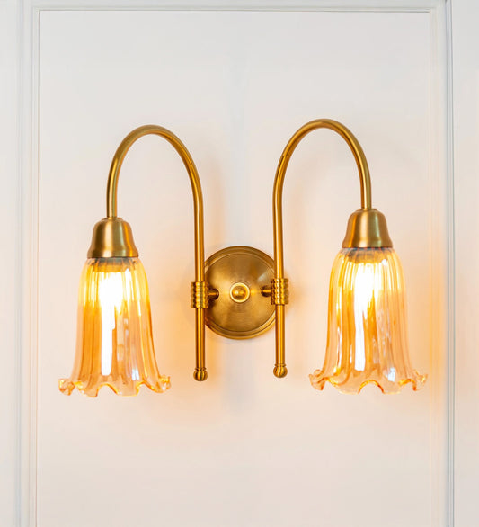Double Hockey Wall Lamp with Fluted Flower Glass