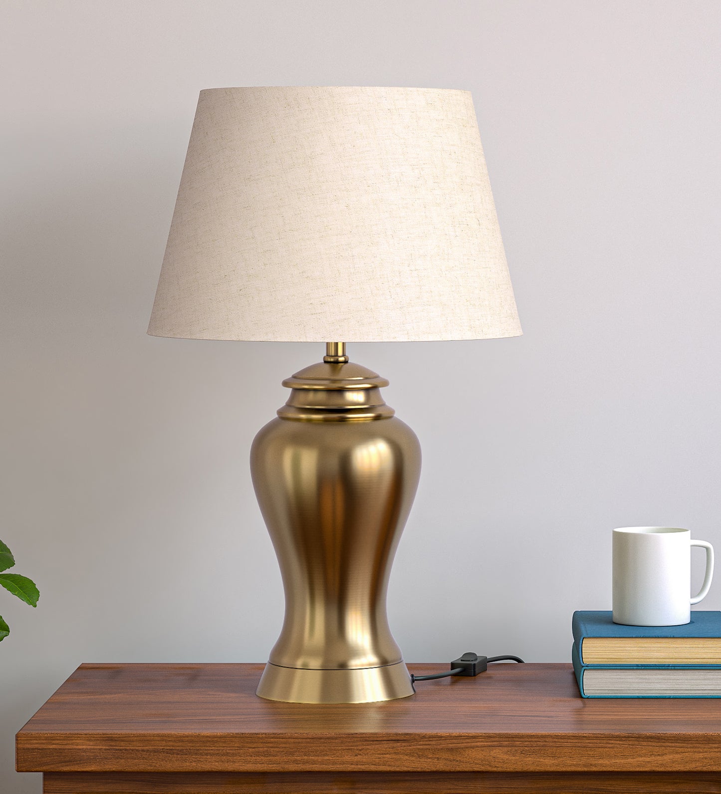 Antique Gold Brass Table Lamp (23") – Off-White 14" Shade