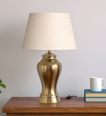 Antique Gold Brass Table Lamp (23") – Off-White 14" Shade