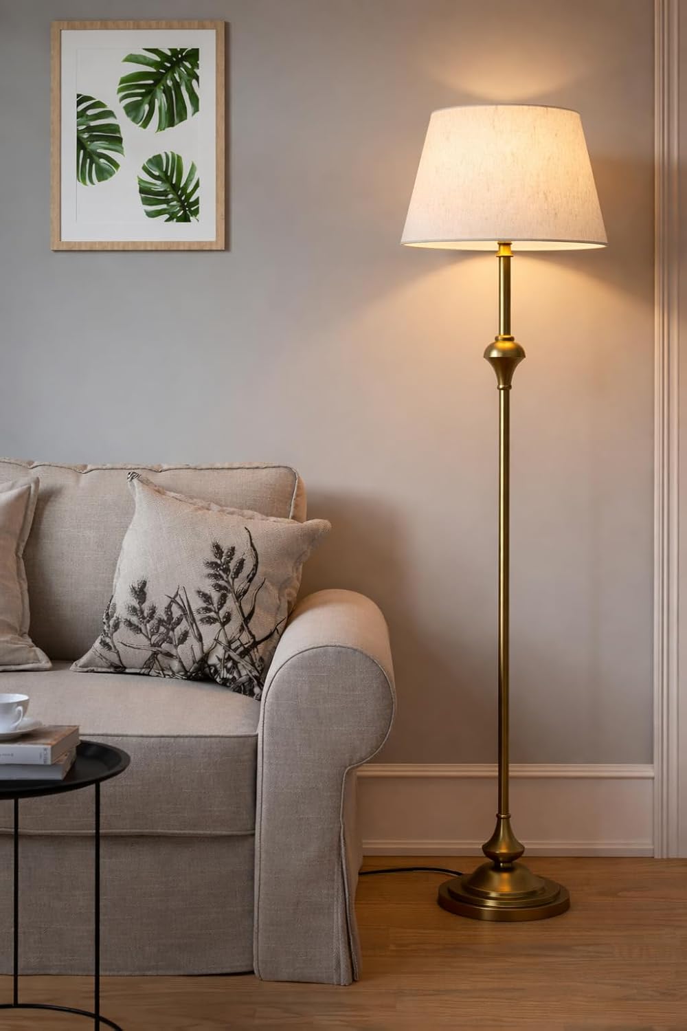 Royal Floor Lamp Antique Brass with Off White Shade