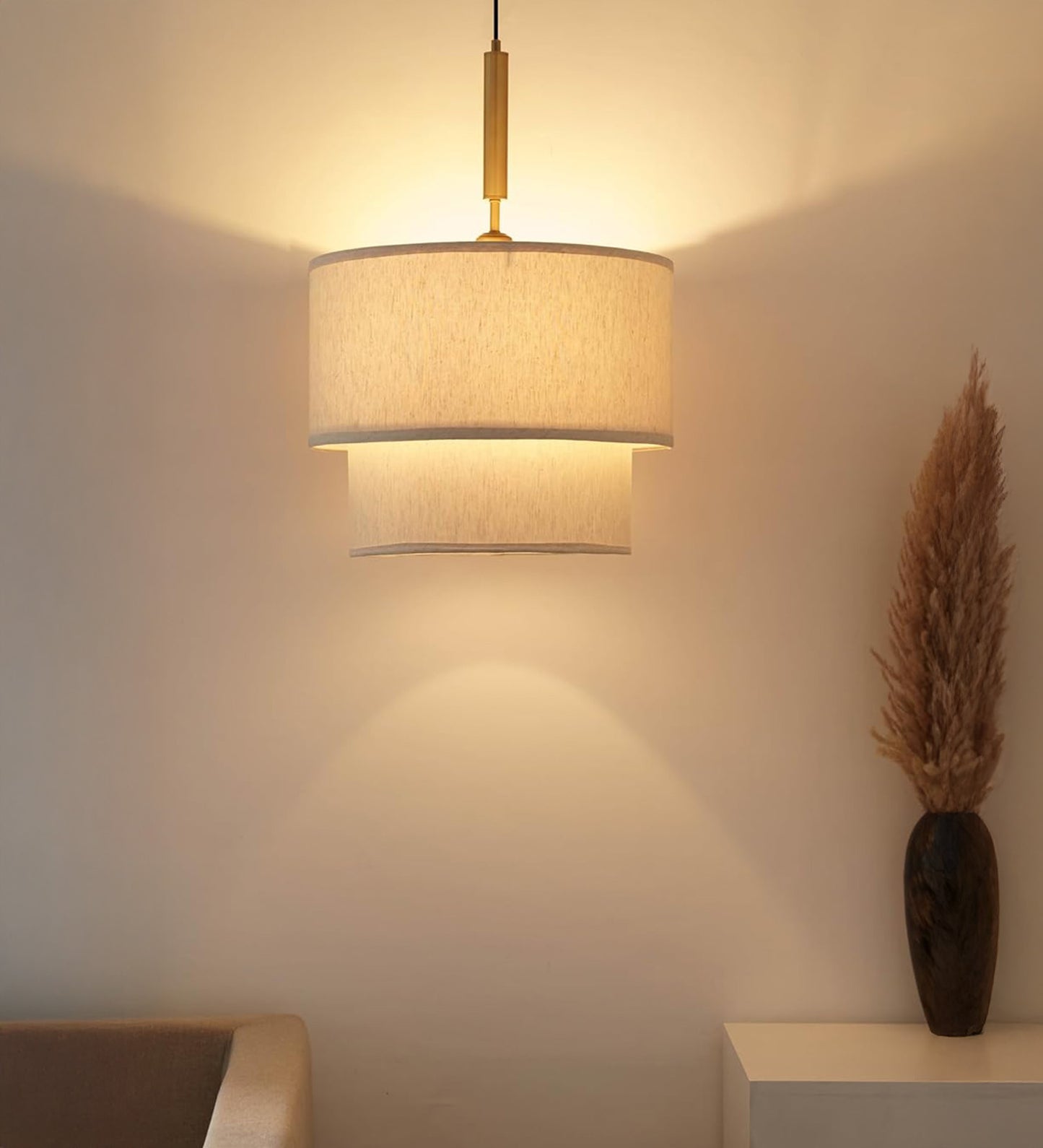Double Decker Pendant with Off White Shade