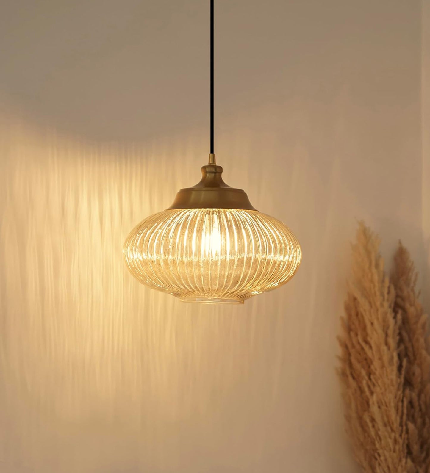 Ribbed Melon Golden Luster Glass Pendant
