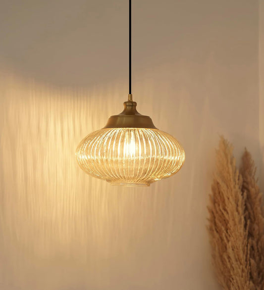 Ribbed Melon Golden Luster Glass Pendant