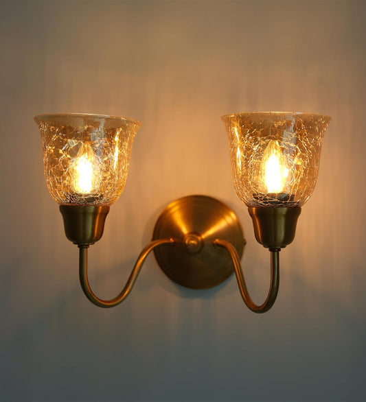 Double Curved Wall Lamp with Crackled Cup Glass