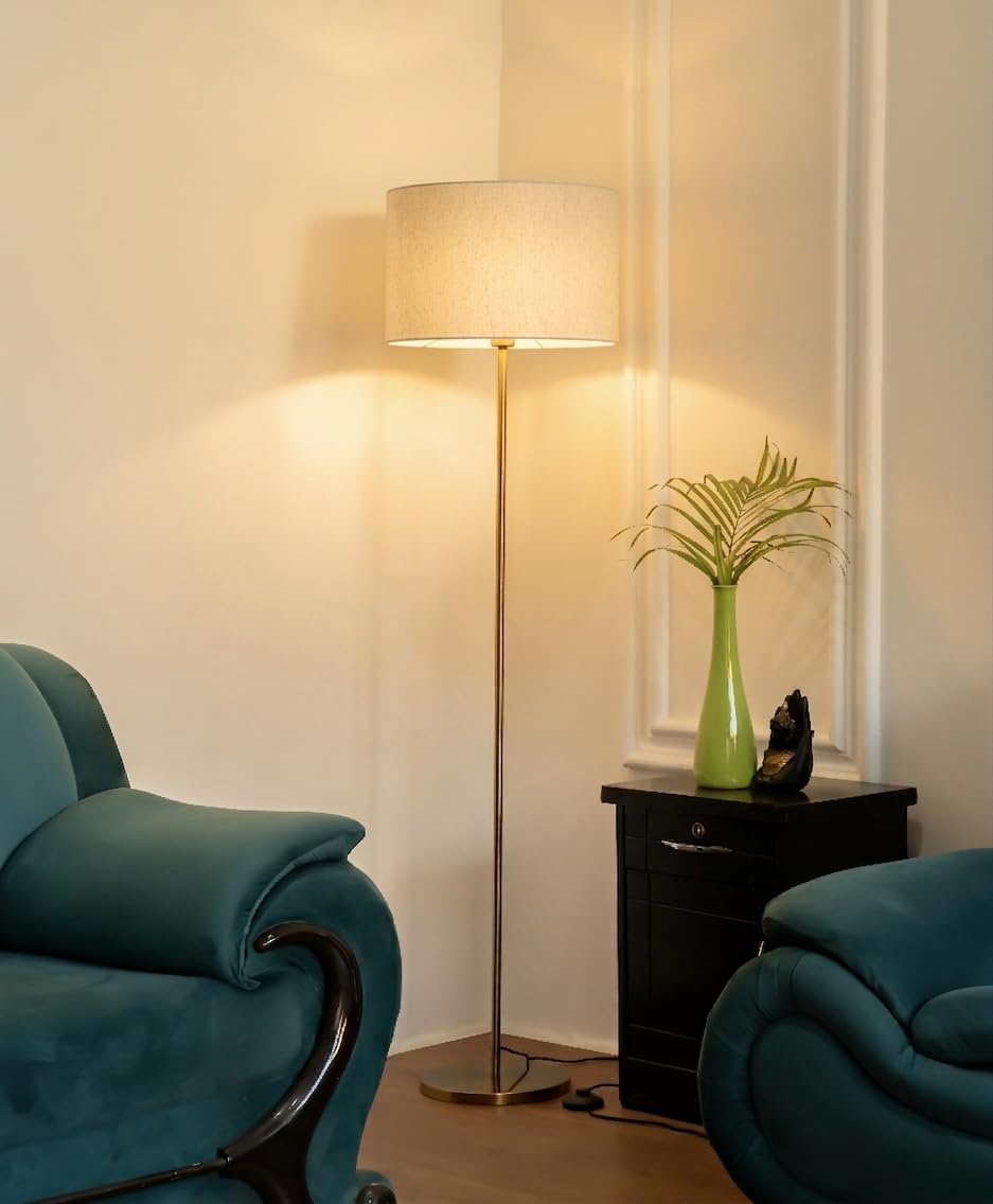 Modern Brass Floor Lamp with 14" Drum Shade