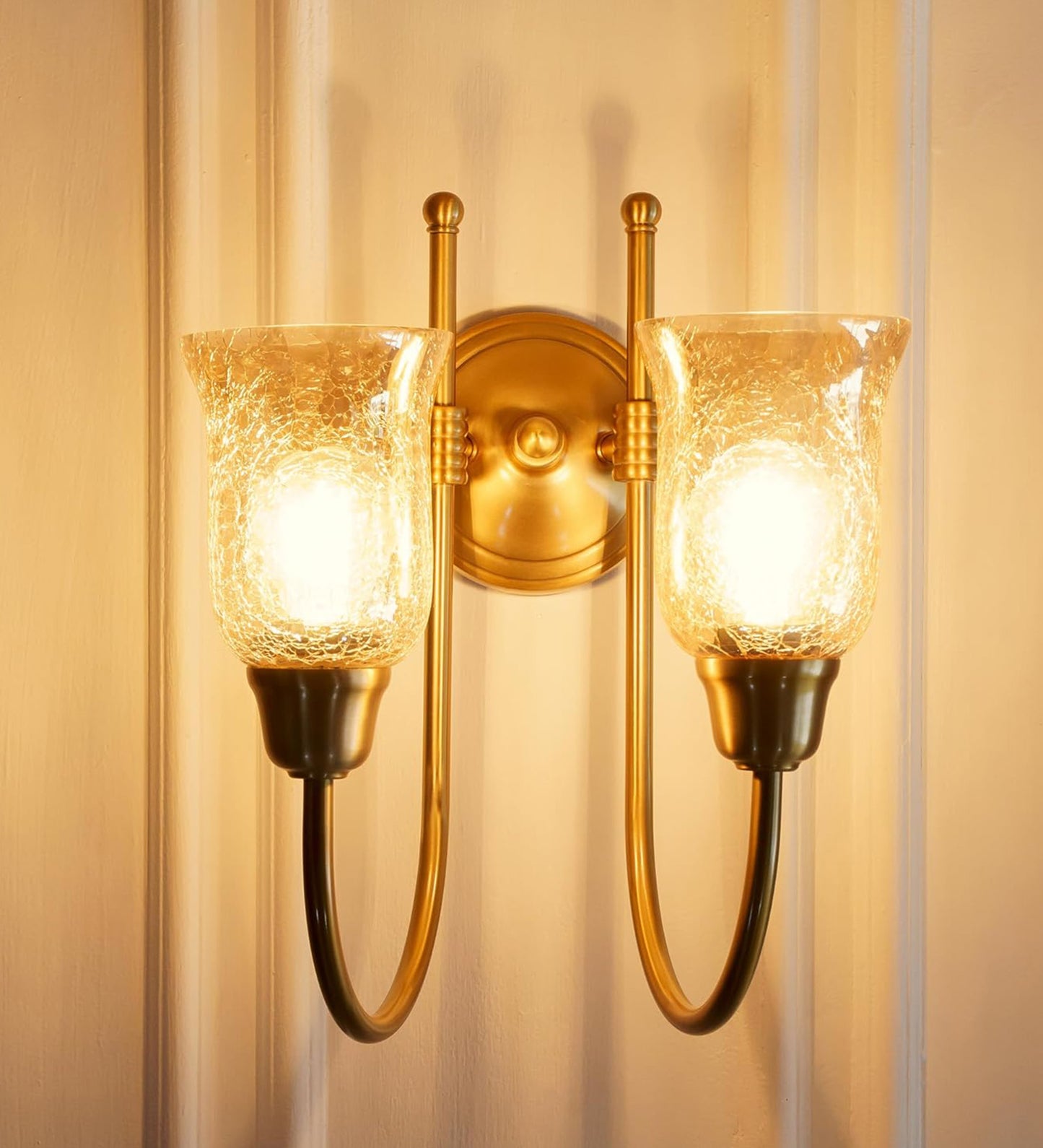 Double Hockey Wall Lamp with Crackled Glass