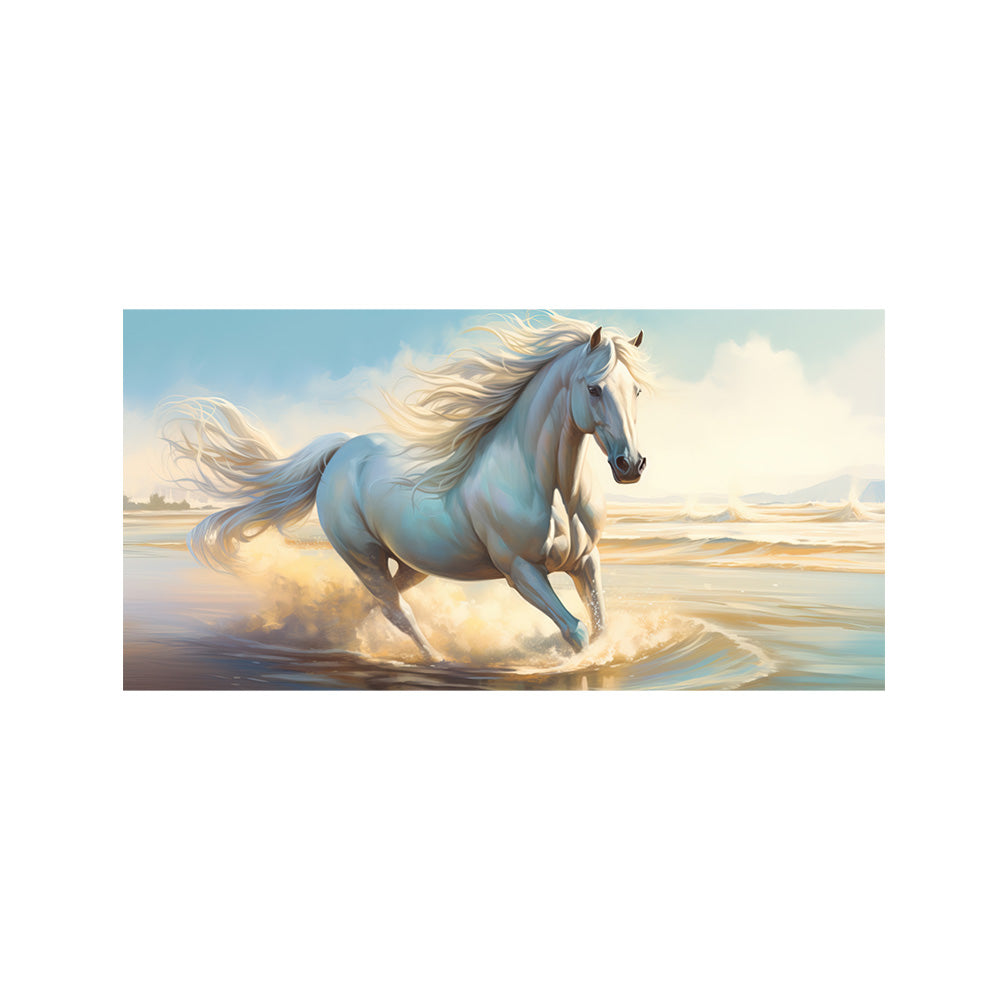 White Running Horse Wall Painting | Canvas Wall Art for Living Room, Bedroom & Office