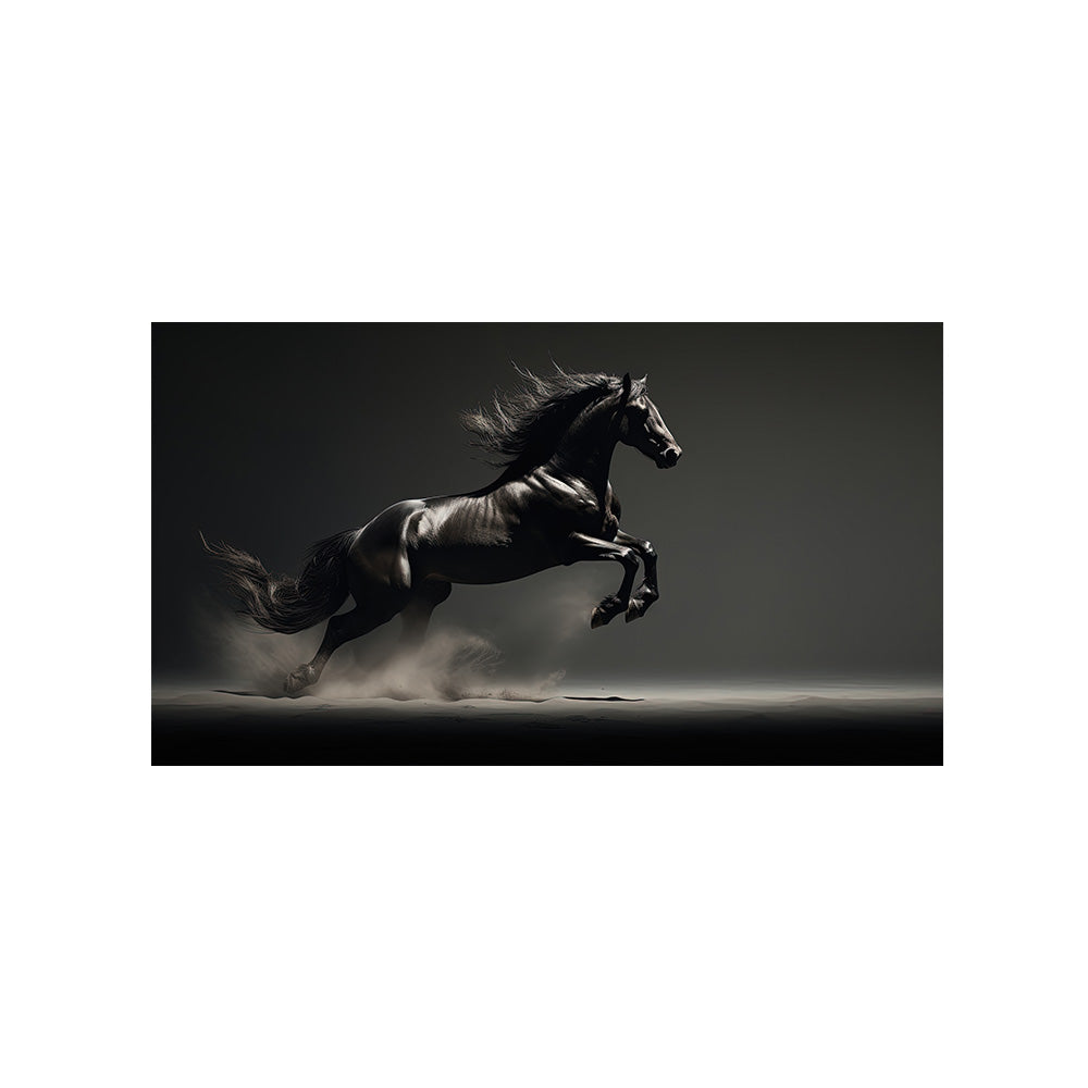 Black Running Horse Wall Painting | Canvas Wall Art for Living Room, Bedroom & Office
