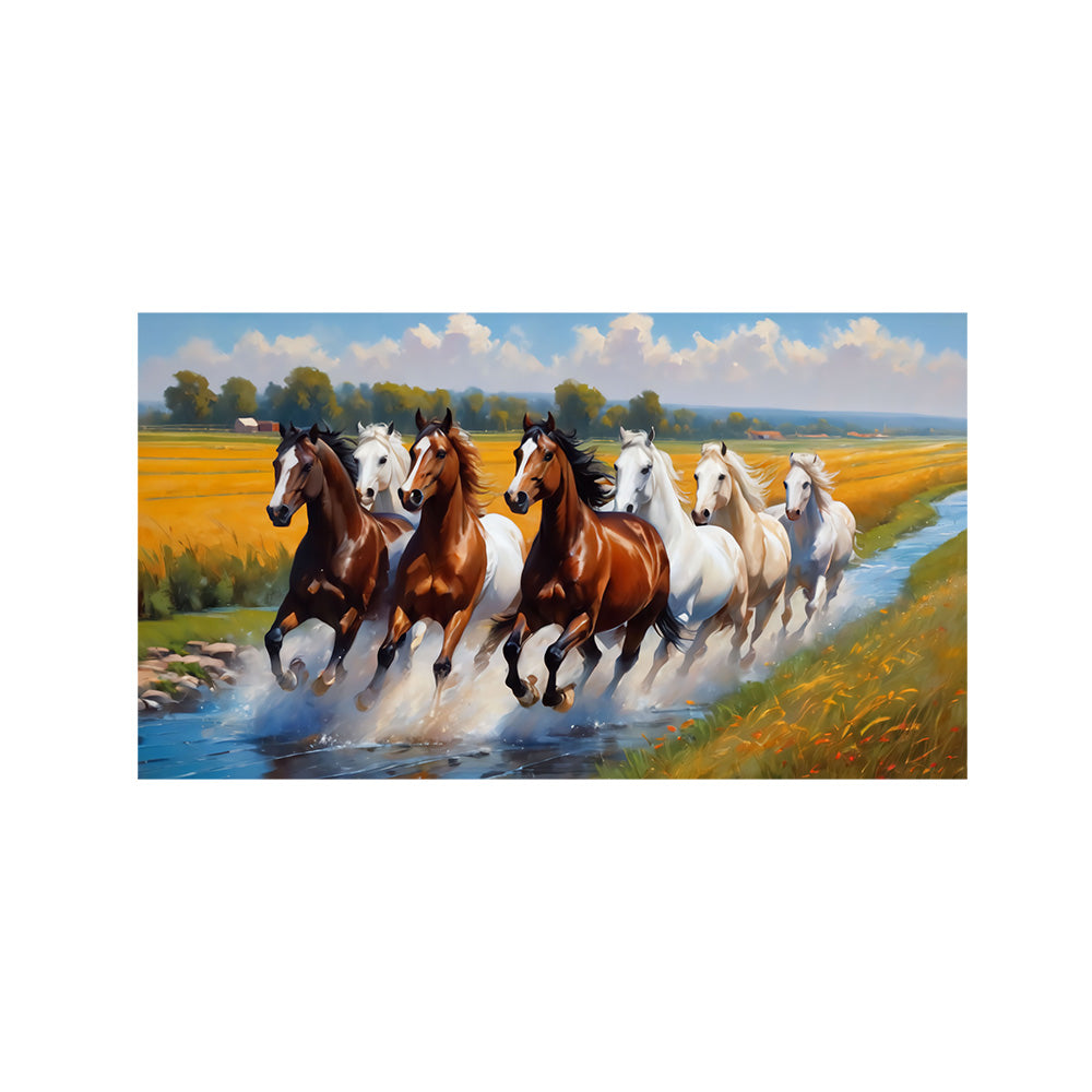 Sepia Homes Running Horses Landscape Wall Painting | Canvas Wall Art for Living Room, Bedroom & Office