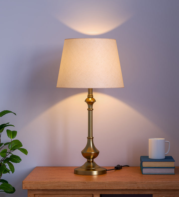 Brass Antique Gold Finish Table Lamp 22 Inches Height with Off White 10 Inches Diameter Lampshade