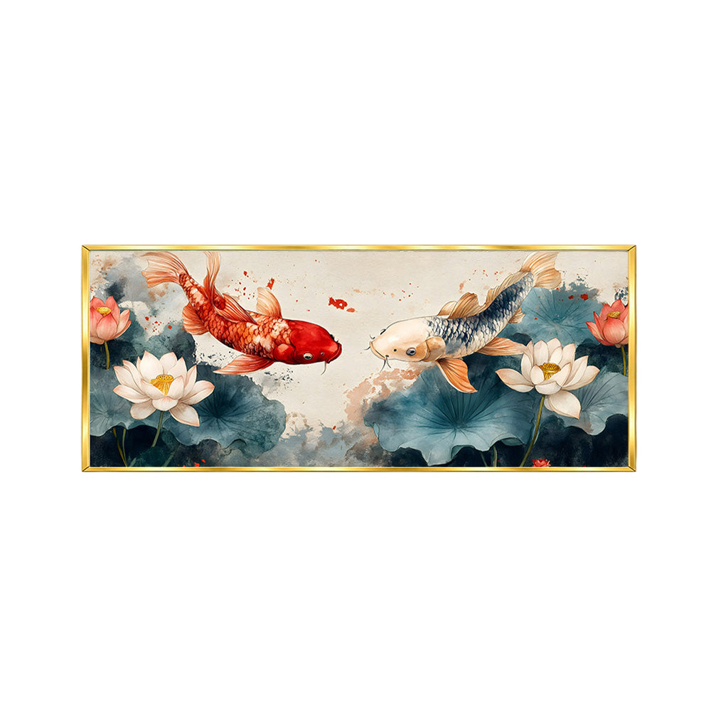 Koi Fish Panorama Wall Painting | Canvas Wall Art for Living Room, Bedroom & Office
