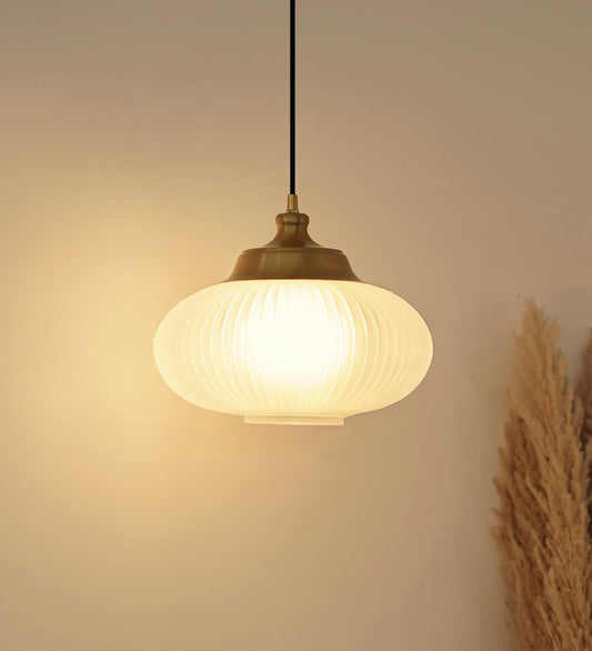 Ribbed Melon Frosted Glass Pendant