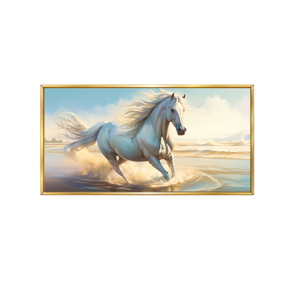 White Running Horse Wall Painting | Canvas Wall Art for Living Room, Bedroom & Office