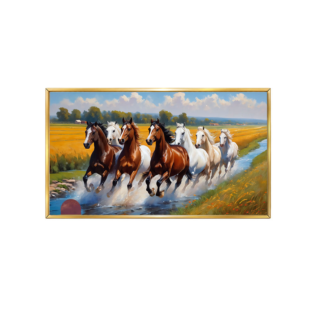 Sepia Homes Running Horses Landscape Wall Painting | Canvas Wall Art for Living Room, Bedroom & Office