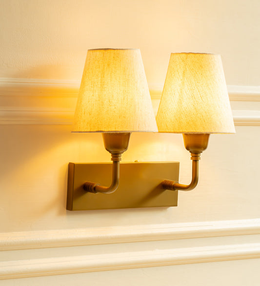 Double Elbow Wall Lamp with Off White Fabric Shade