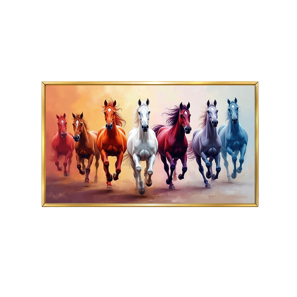 Colorful Seven Horses Wall Painting | Canvas Wall Art for Living Room, Bedroom & Office