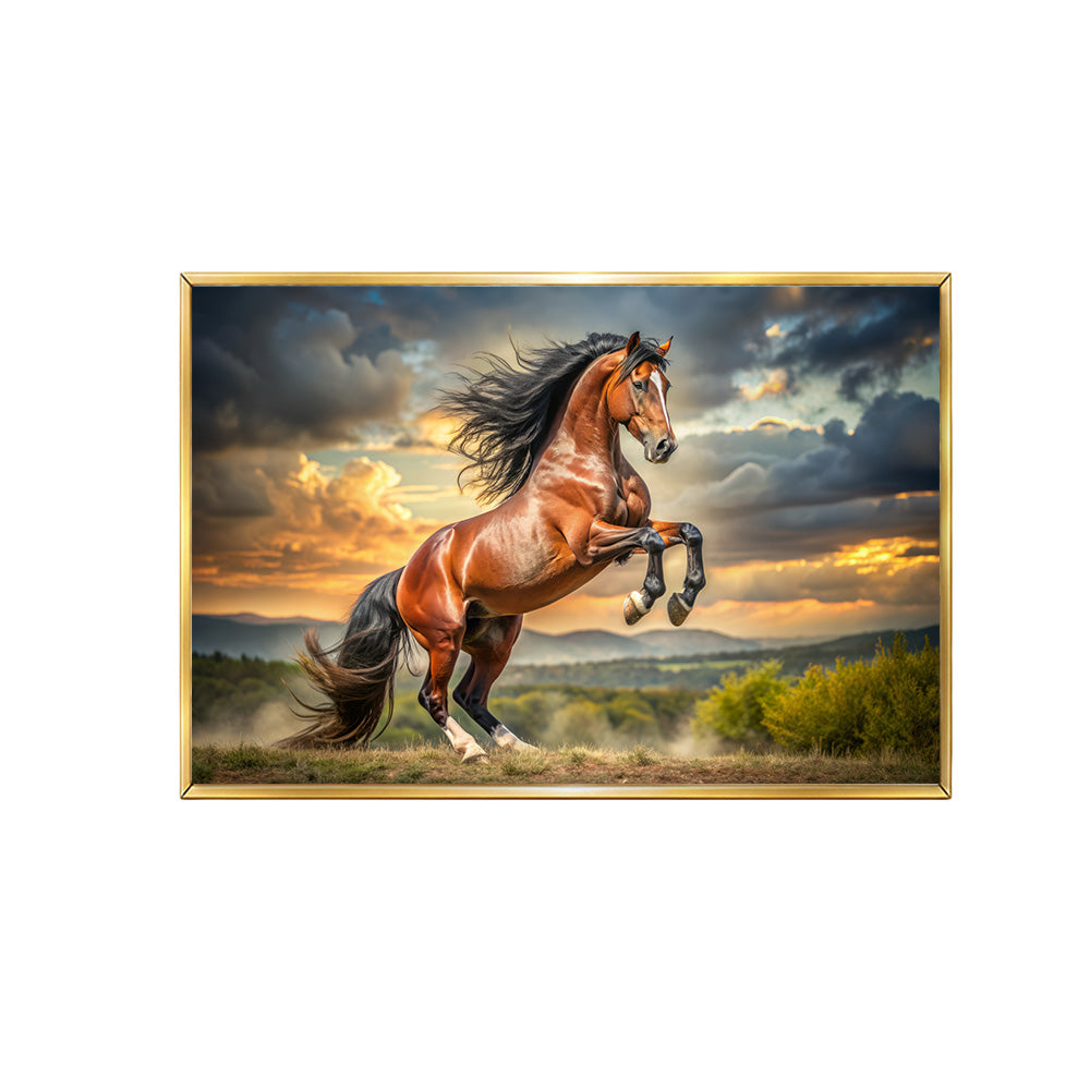 Majestic Brown Horse Wall Painting | Canvas Wall Art for Living Room, Bedroom & Office