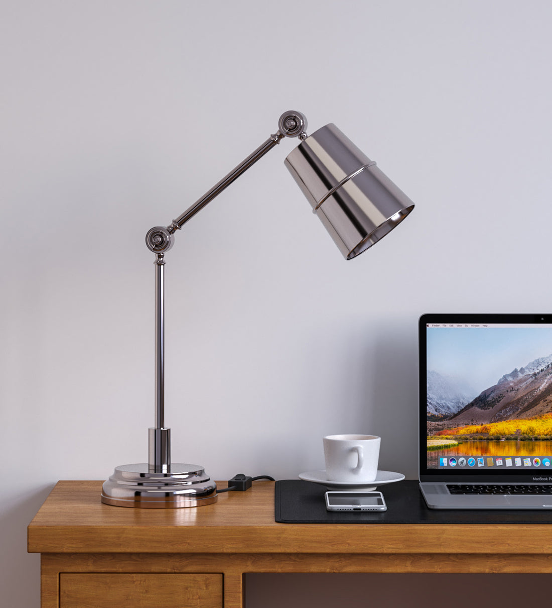 Adjustable Study Desk Lamp, Nickel – Movable Arm