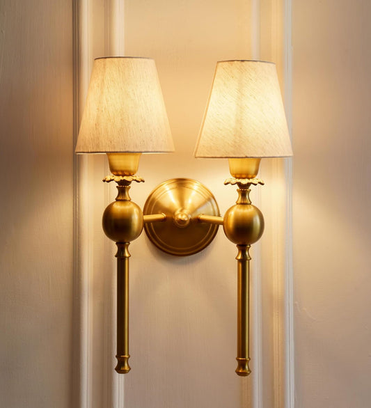 Double Ball Wall Lamp with Off White Shade