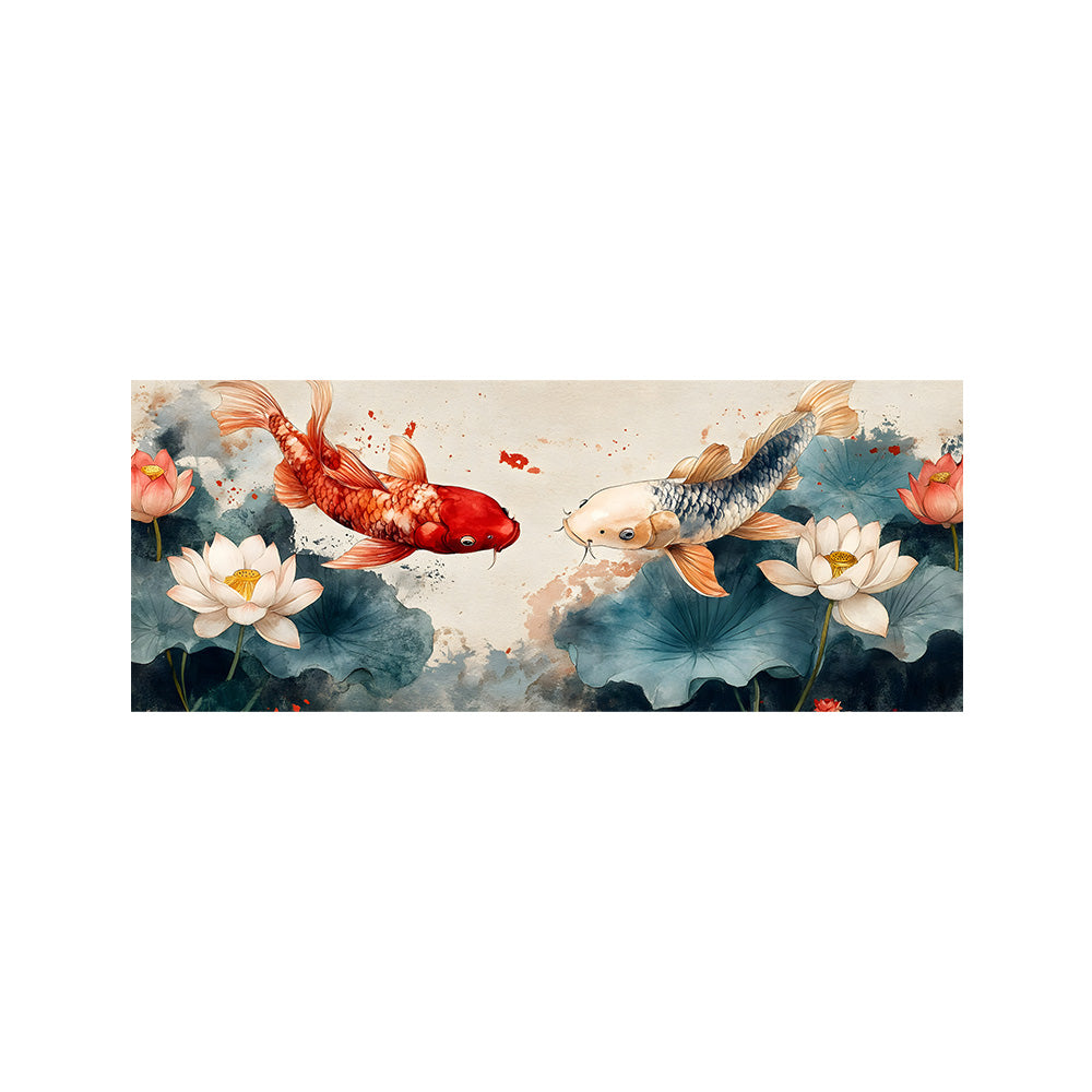 Koi Fish Panorama Wall Painting | Canvas Wall Art for Living Room, Bedroom & Office