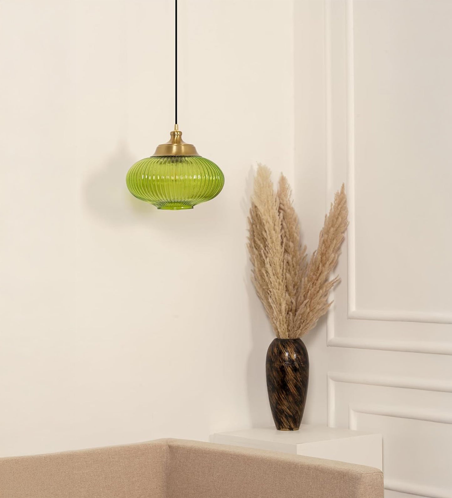 Ribbed Melon Green Glass Pendant