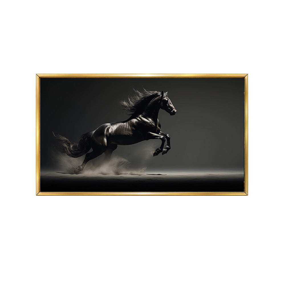 Black Running Horse Wall Painting | Canvas Wall Art for Living Room, Bedroom & Office