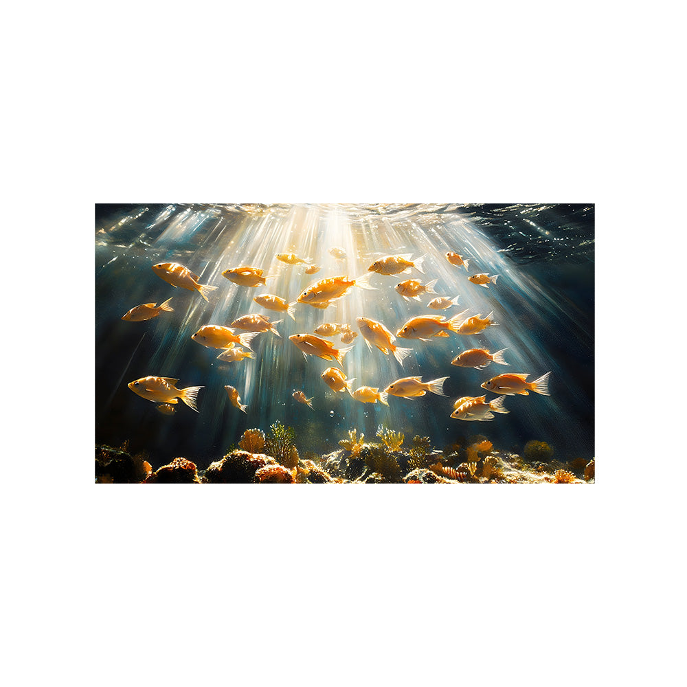 Underwater Fish School Wall Painting | Canvas Wall Art for Living Room, Bedroom & Office
