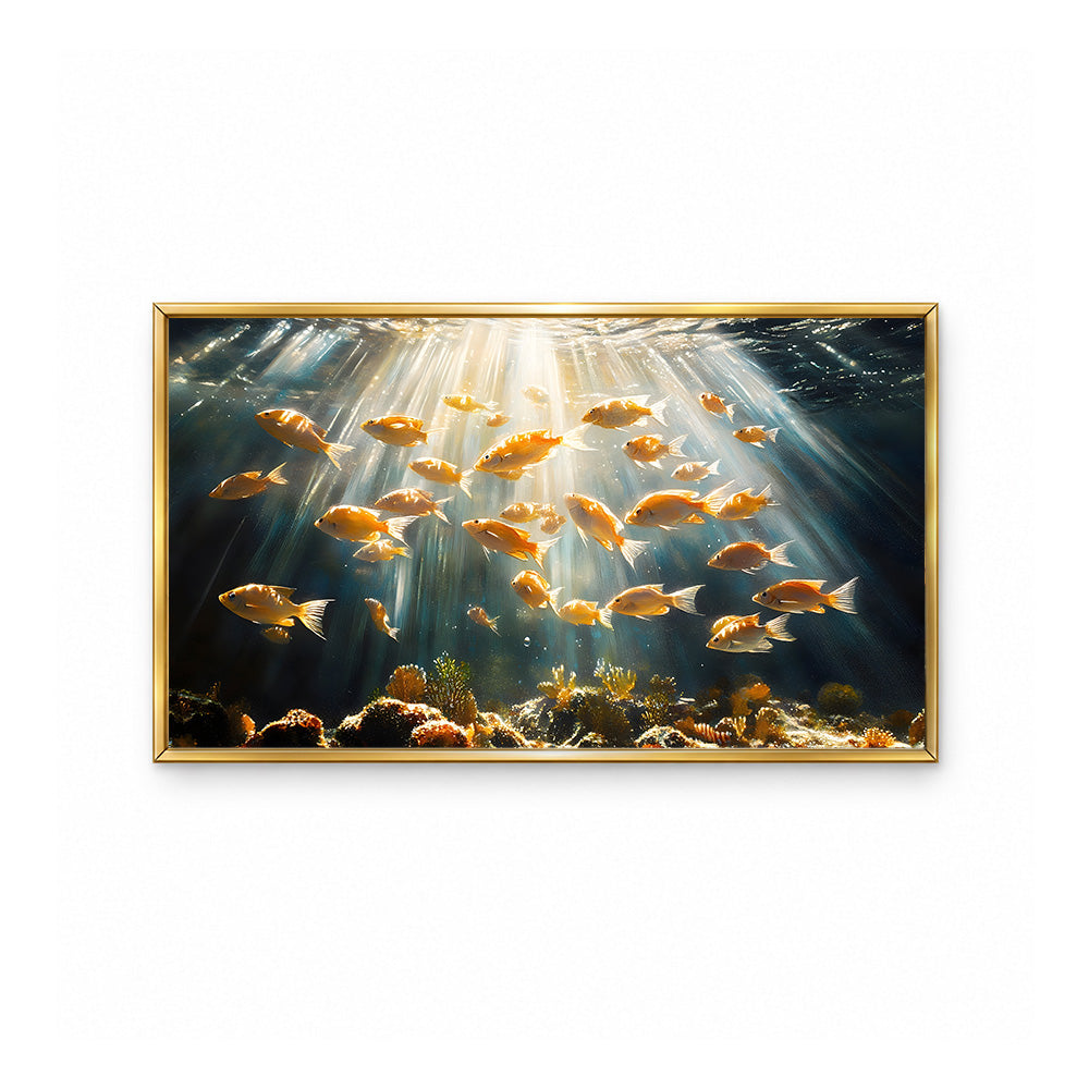 Underwater Fish School Wall Painting | Canvas Wall Art for Living Room, Bedroom & Office