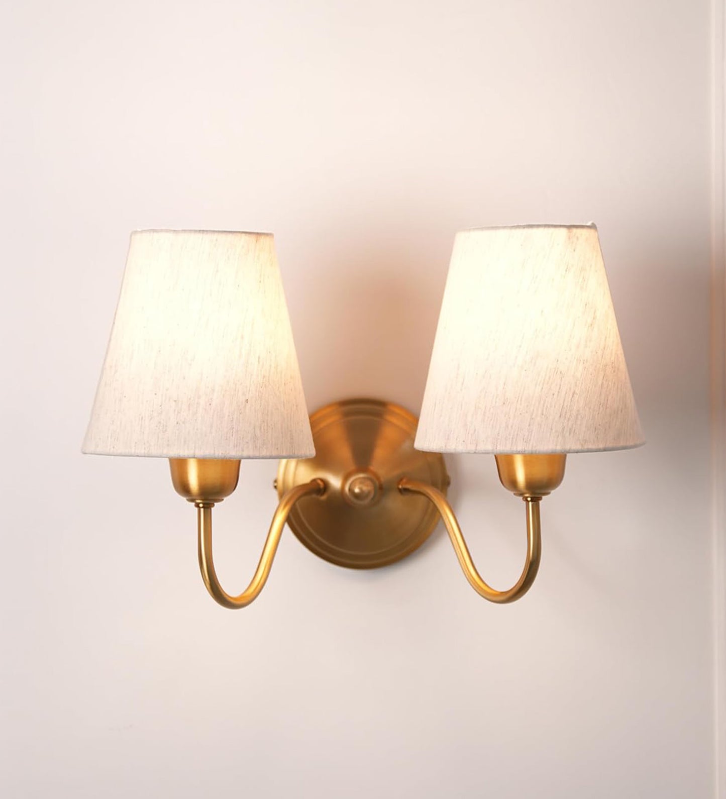 Double Curved Wall Lamp with Off White Shade