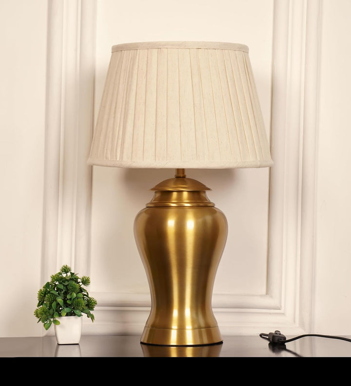 Royal Brass Antique Gold Finish Table Lamp 23 Inches Height With Off White 14 Inches Pleated Diameter Lampshade