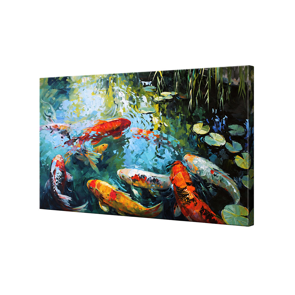 Koi Pond Nature Wall Painting | Canvas Wall Art for Living Room, Bedroom & Office