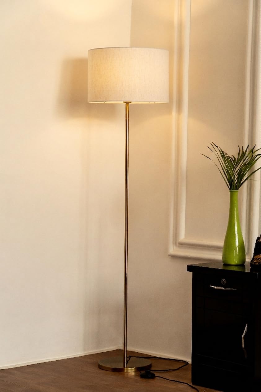 Modern Brass Floor Lamp with 14" Drum Shade