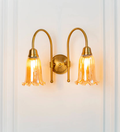 Double Hockey Wall Lamp with Fluted Flower Glass
