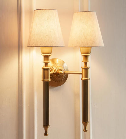 Double Corrugated Wall Lamp with Off White Shade