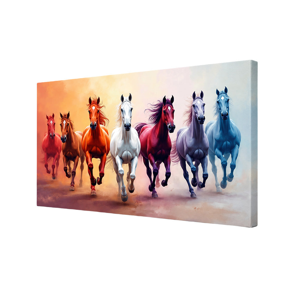 Colorful Seven Horses Wall Painting | Canvas Wall Art for Living Room, Bedroom & Office