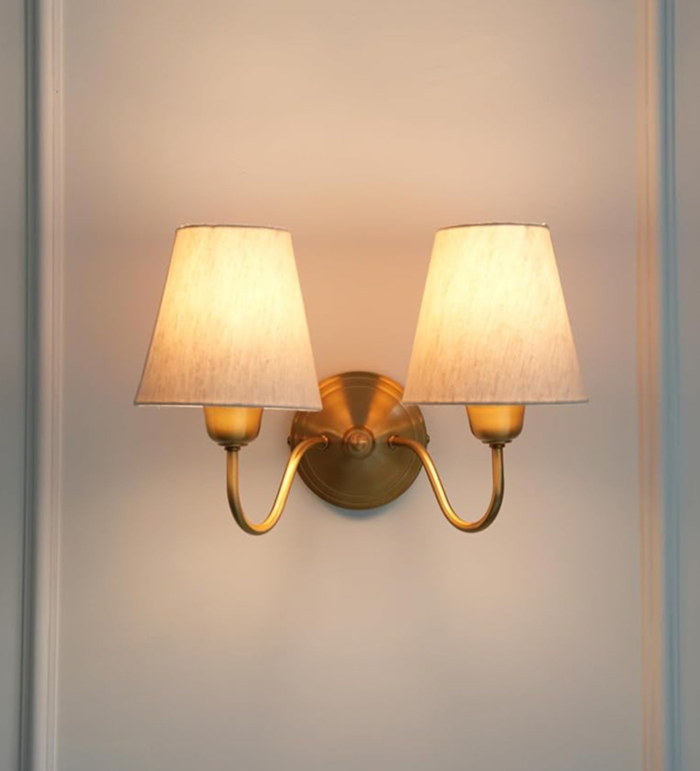 Double Curved Wall Lamp with Off White Shade