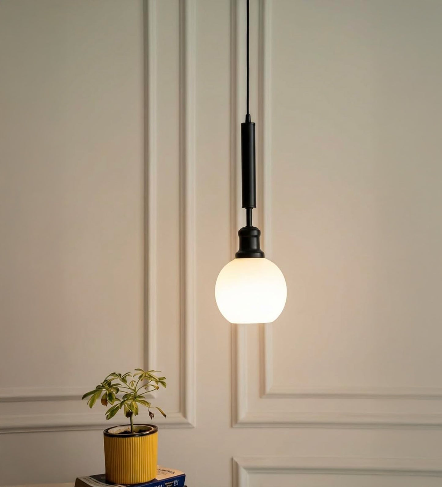 Black Globe Pendant with Frosted White Glass