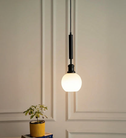 Black Globe Pendant with Frosted White Glass
