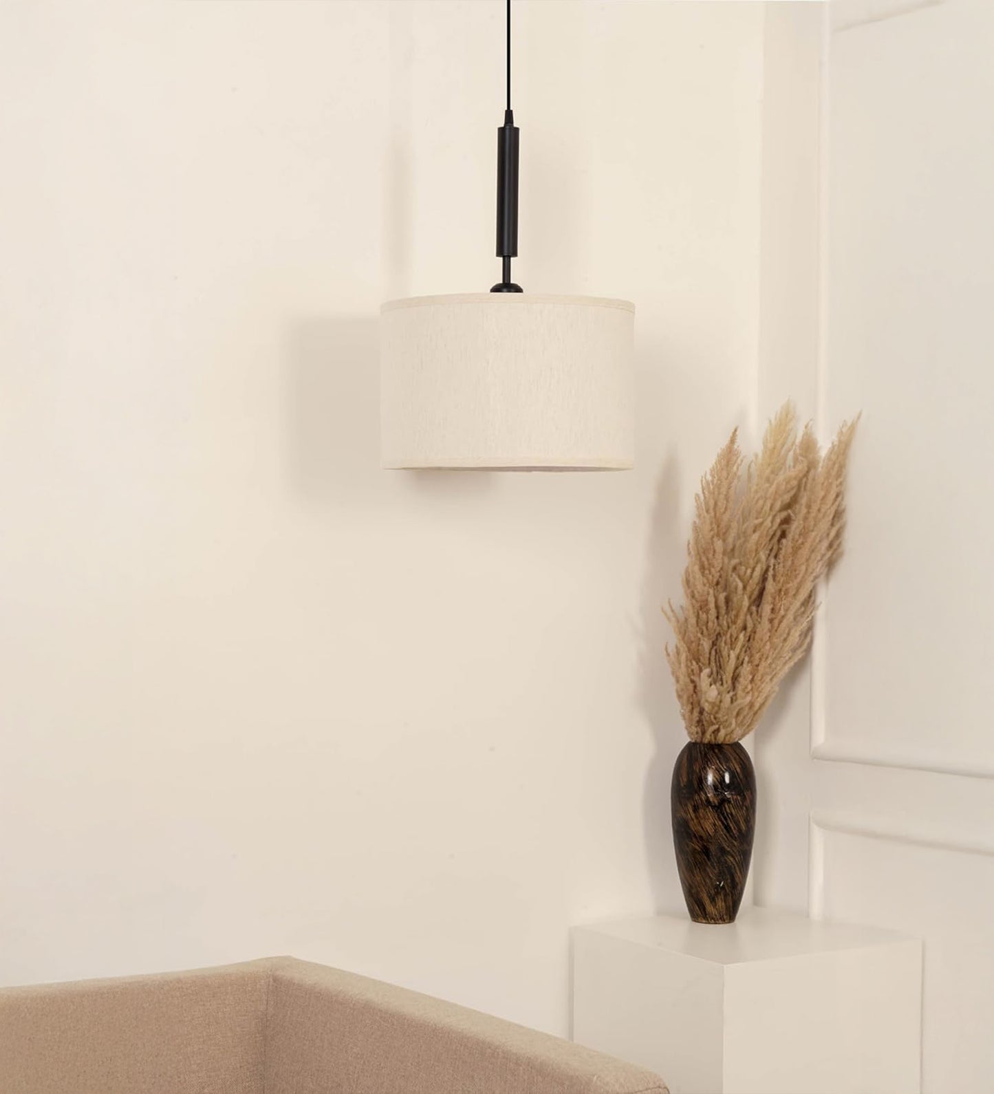 Black Fabric Pendant with 14" Off White Shade