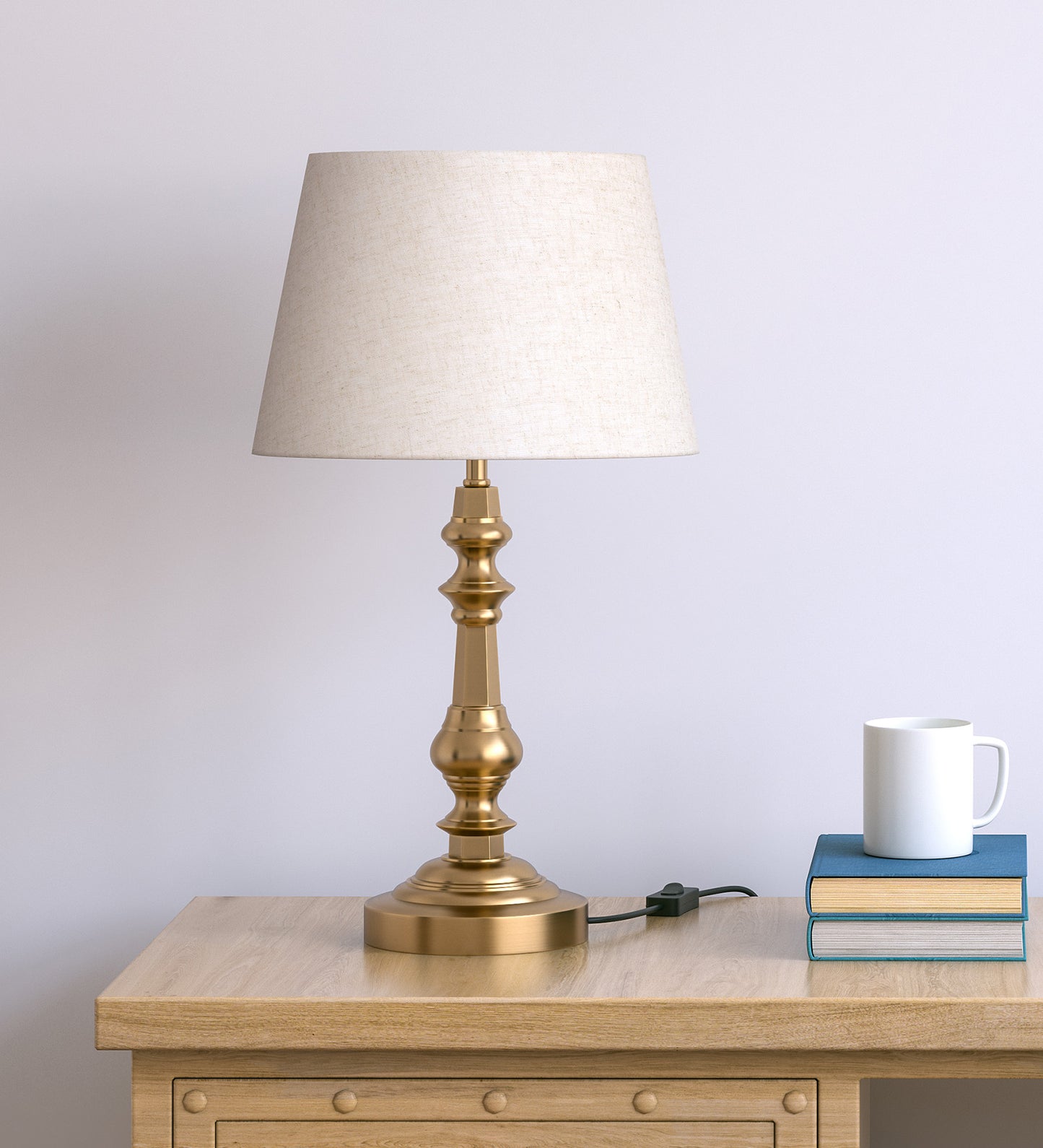 Antique Gold Brass Table Lamp (21") – Off-White 12" Shade