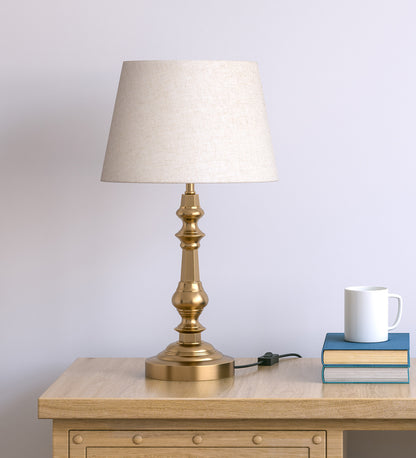 Antique Gold Brass Table Lamp (21") – Off-White 12" Shade